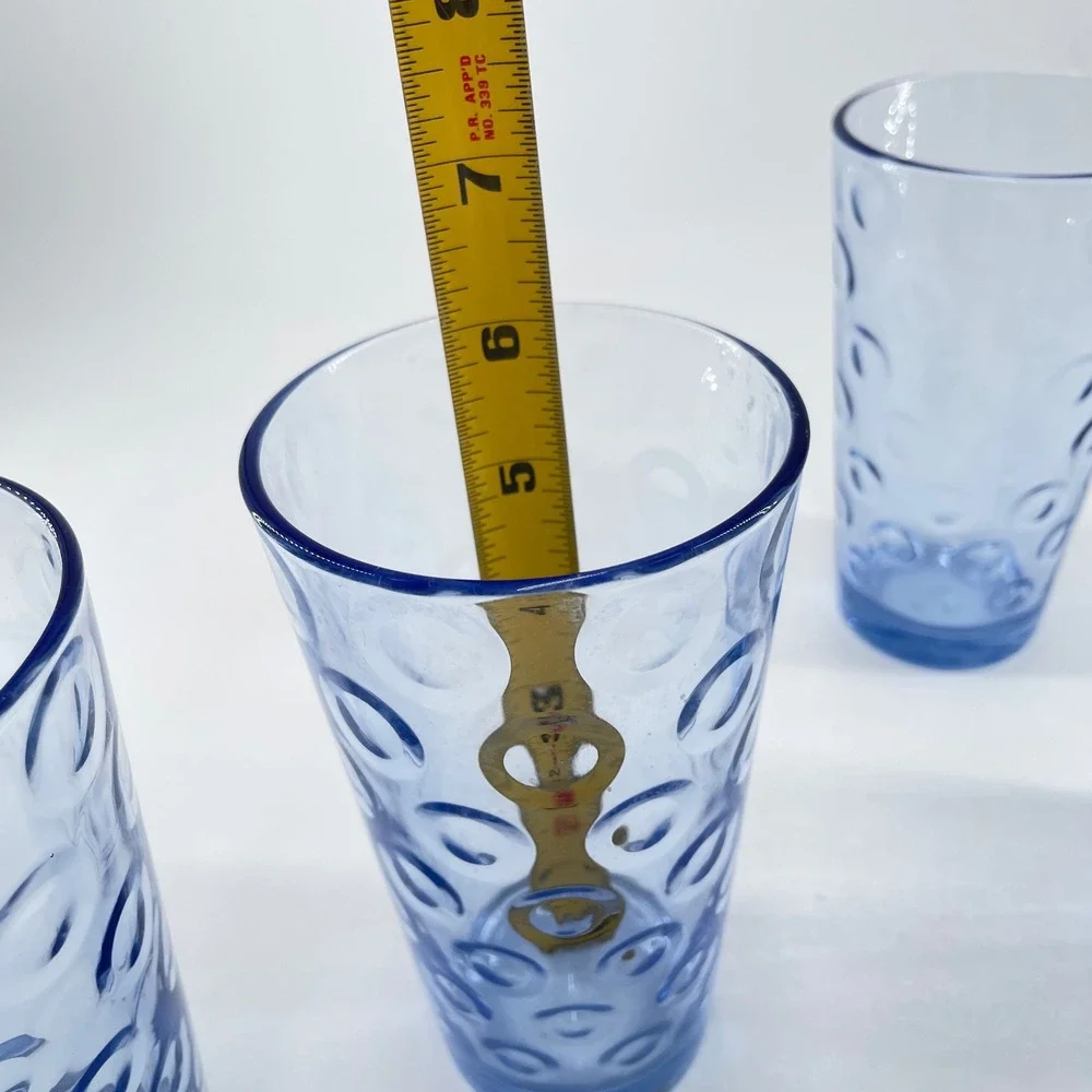 Pasabahce Cirque Light Blue Glass Highball Tumblers Set of 4 Bubbles 6.25